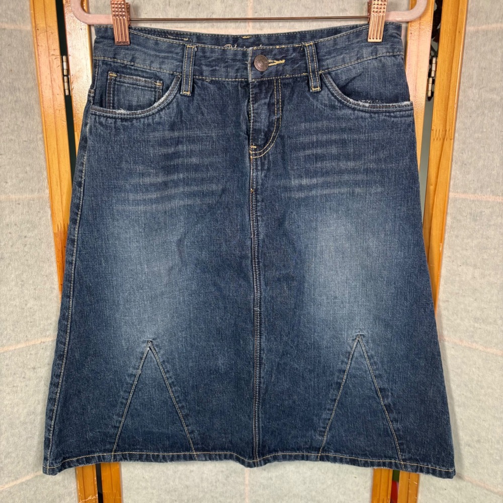 Unionbay Denim Mini Skirt Size 7 Blue Embellished Pockets Y2K Boho‎ Indie Skirt